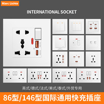 Type de commutateur Type 86 Port USB Port à cinq trous 13A Système électrique multifonction Insigne un connecteur de panneau de lampe de 1 000 places