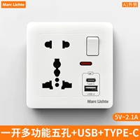 Тип 86 — одно отверстие с пятью отверстиями USB + быстрая зарядка [2,1 А] с маленьким круглым