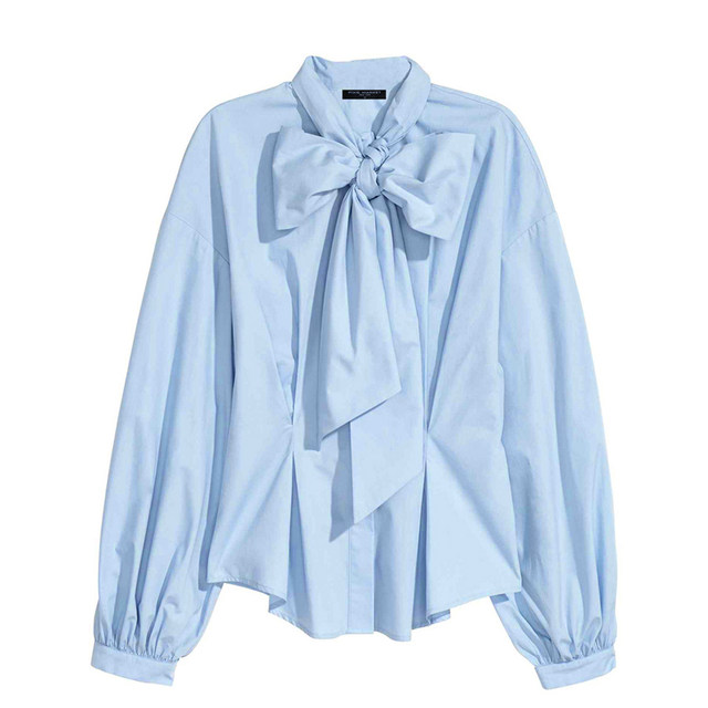 pixiemarket European and American style fashion new simple solid color pleated waist loose tie bow shirt