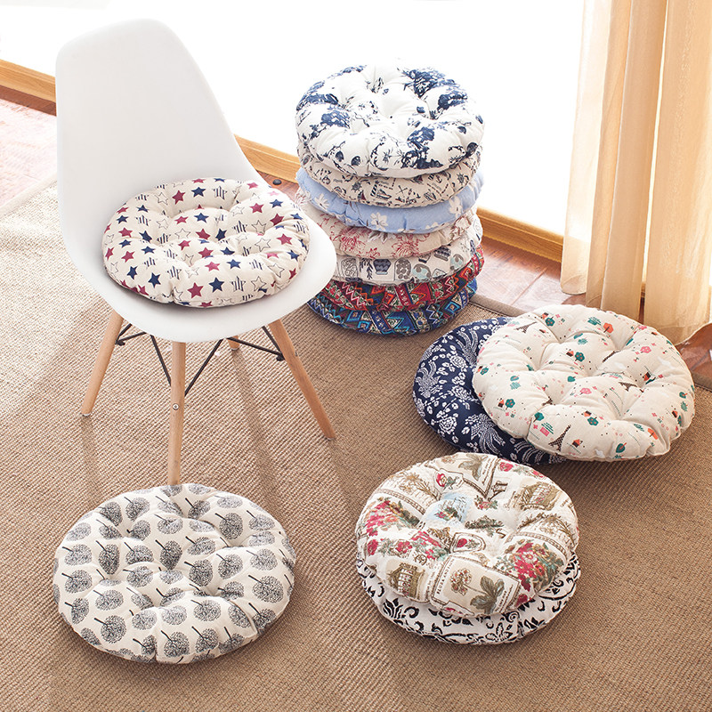 Cotton and linen futon tatami round cushion office chair cushion padded fabric student bench rattan chair cushion