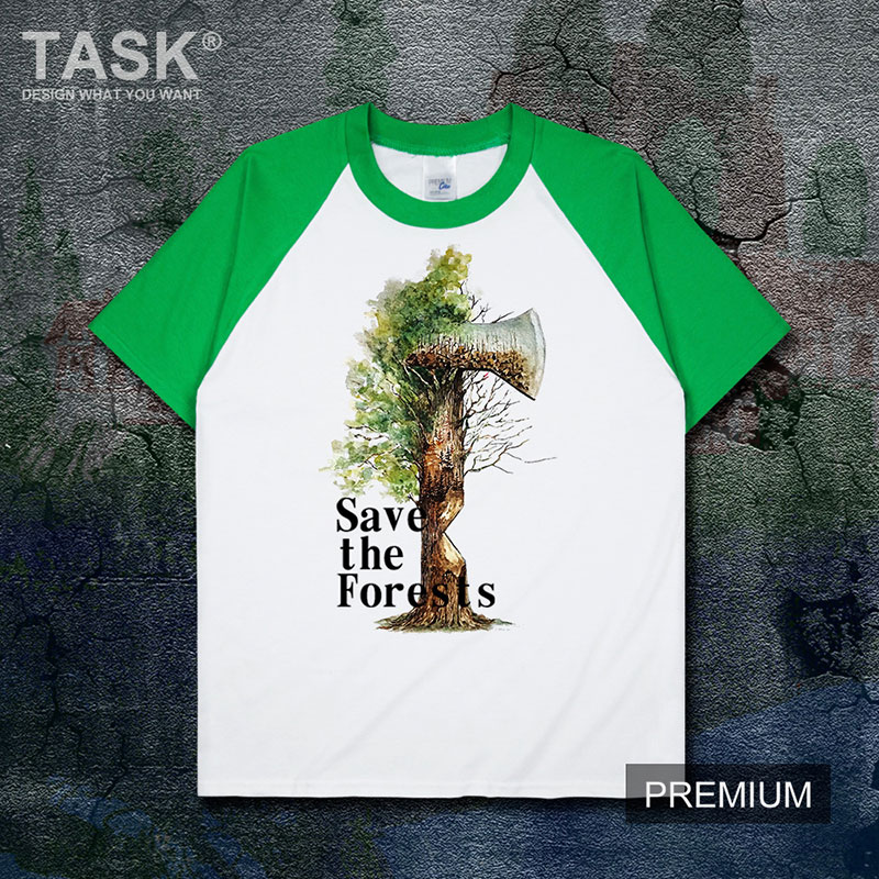 TASK Bảo vệ Trái đất rừng Công Lãi Savethe bông rừng ngắn sleeveprint t-shirt của nam giới và phụ nữ phù hợp với 02