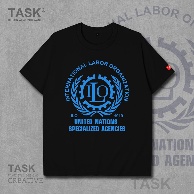 NHIỆM VỤ LIÊN HIỆP QUỐC TẾ LAO ĐỘNG TỔ CHỨC ILO LOGO ngắn tay thun thể thao cho nam và nữ bông T-shirt