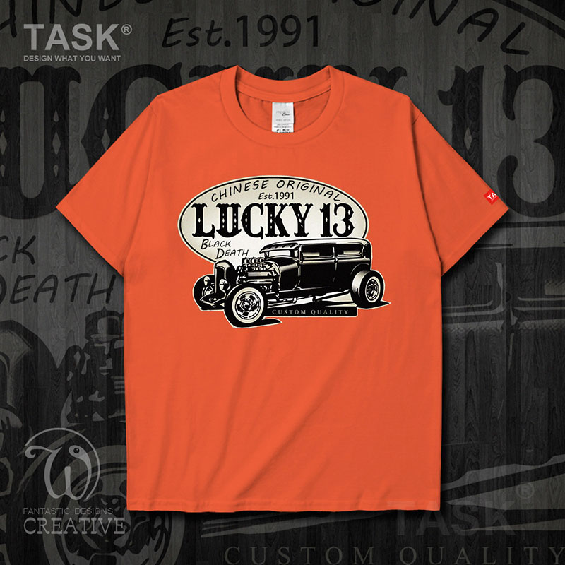 Fans TASK cổ điển Nostalgic Vintage Car Casual Loose ngắn SleeveT áo thun nam và nữ Trend áo thun 0007