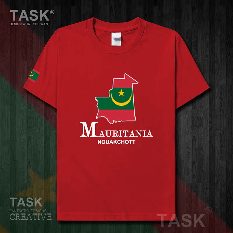 TASK Mauritania Quốc Bản đồ bông ngắn tay áo thun nam và nữ thể thao T-Shirt Summer 50