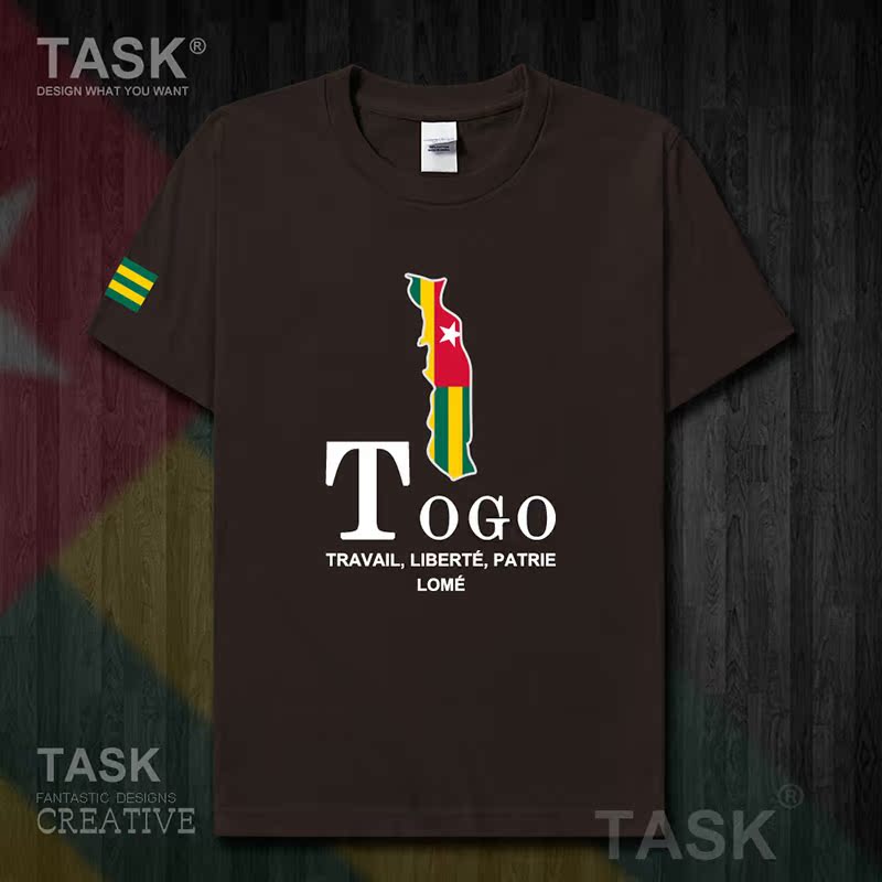 TASK Togo Togo Quốc Bản đồ bông ngắn tay áo thun nam thể thao giản dị mặc Student Slack T-Shirt 50