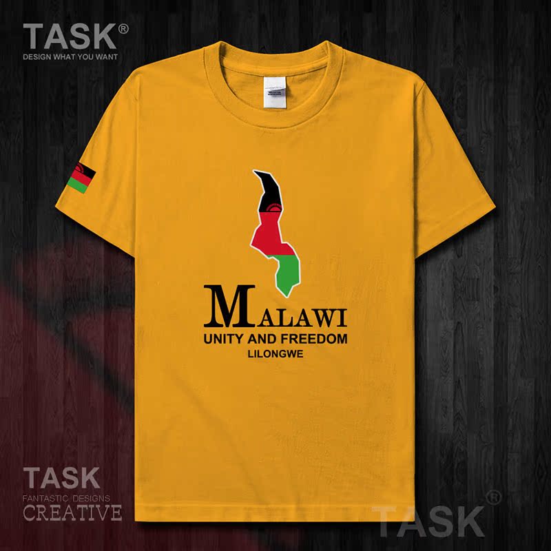 TASK Malawi Quốc Bản đồ bông ngắn tay áo thun áo T-nam và nữ Casual Half-Sleeve in 50