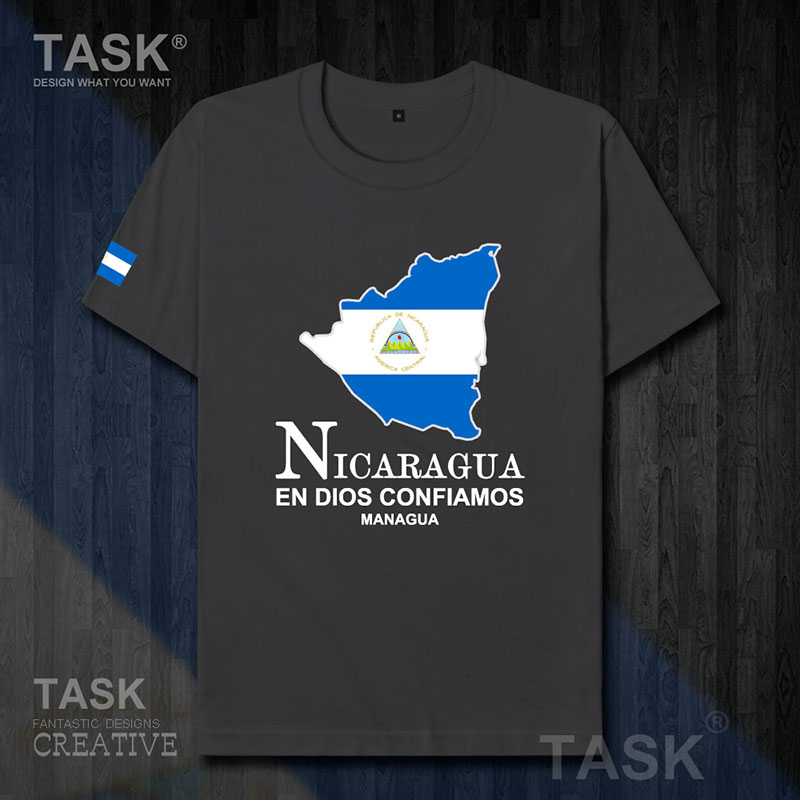 TASK Nicaragua Quốc Bản đồ bông ngắn tay áo thun nam và nữ Casual kích thước lớn ăn mặc mùa hè 50