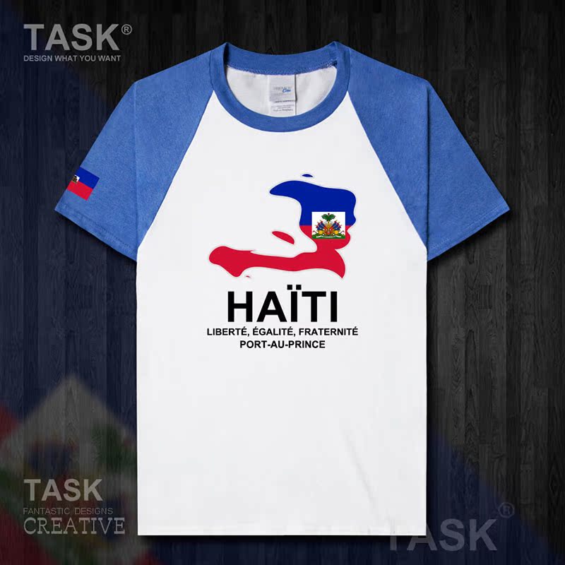 TASK Haiti Quốc Bản đồ Creative bông ngắn tay áo thun nam và nữ Casual thể thao Half-Sleeve Summer 50