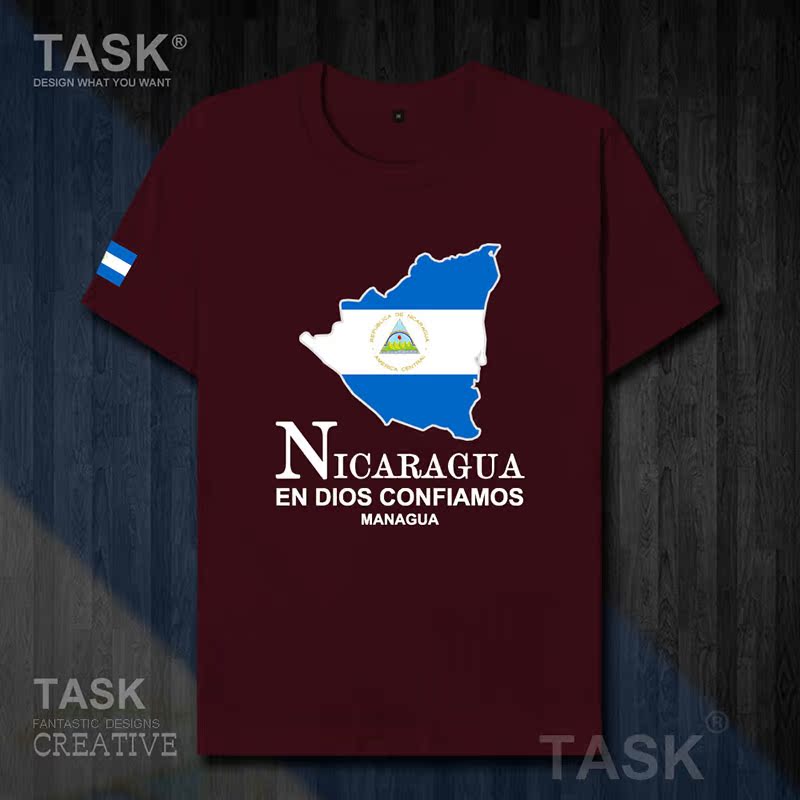 TASK Nicaragua Quốc Bản đồ bông ngắn tay áo thun nam và nữ Casual kích thước lớn ăn mặc mùa hè 50