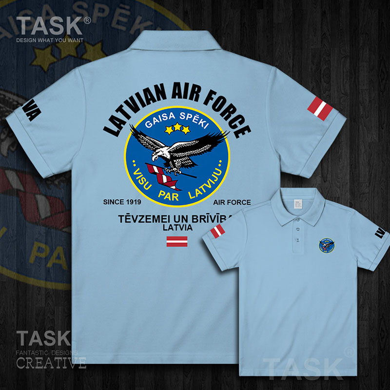 Không quân Quốc gia TASKLatvia Latvia Quân Emblem Combat Force Flip-cổ áo POLO áo sơ mi giản dị Paul Shirt 02