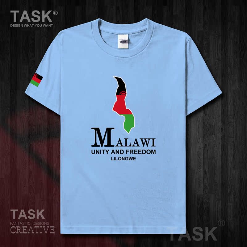 TASK Malawi Quốc Bản đồ bông ngắn tay áo thun áo T-nam và nữ Casual Half-Sleeve in 50