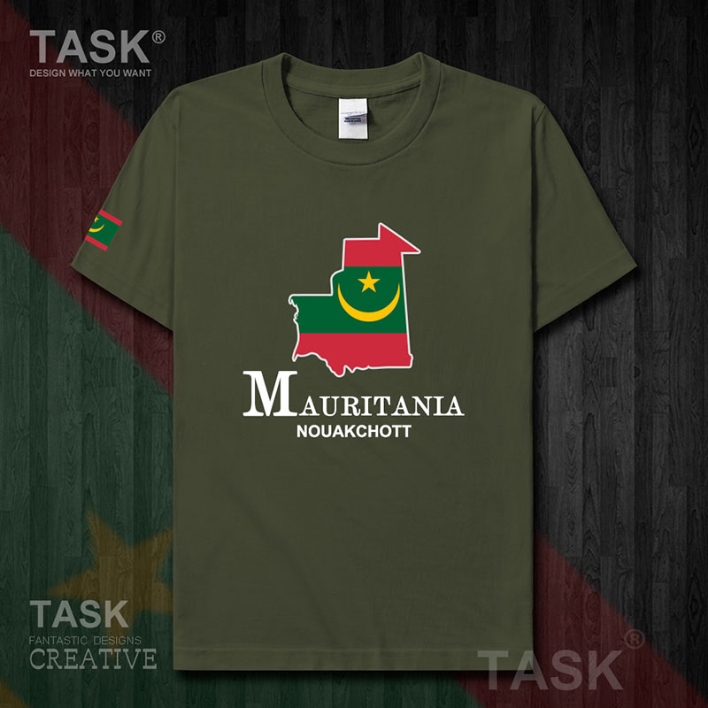 TASK Mauritania Quốc Bản đồ bông ngắn tay áo thun nam và nữ thể thao T-Shirt Summer 50