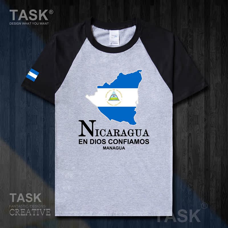 TASK Nicaragua Quốc Bản đồ bông ngắn tay áo thun nam và nữ Casual kích thước lớn ăn mặc mùa hè 50