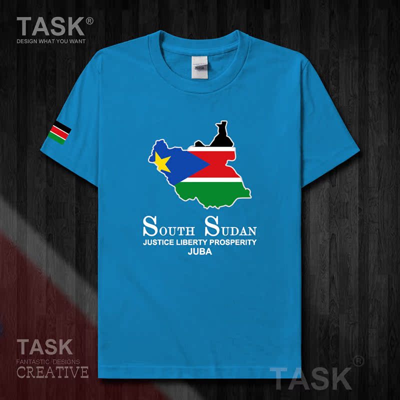 TASK Nam Sudan Quốc Bản đồ bông ngắn tay áo thun nam và Casual nữ T-shirt Spout Summer 50