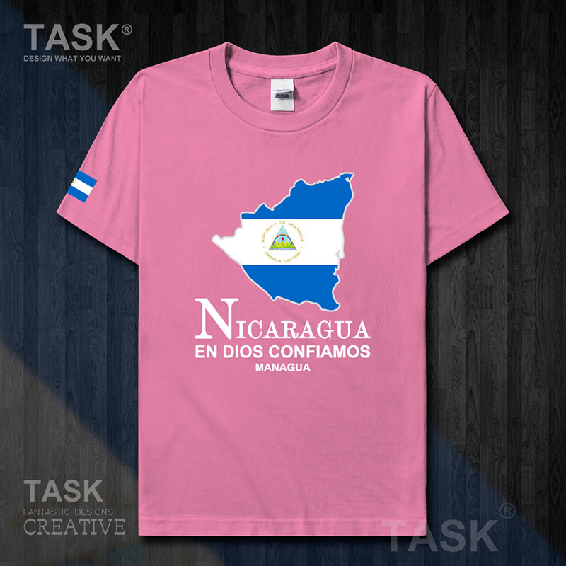 TASK Nicaragua Quốc Bản đồ bông ngắn tay áo thun nam và nữ Casual kích thước lớn ăn mặc mùa hè 50