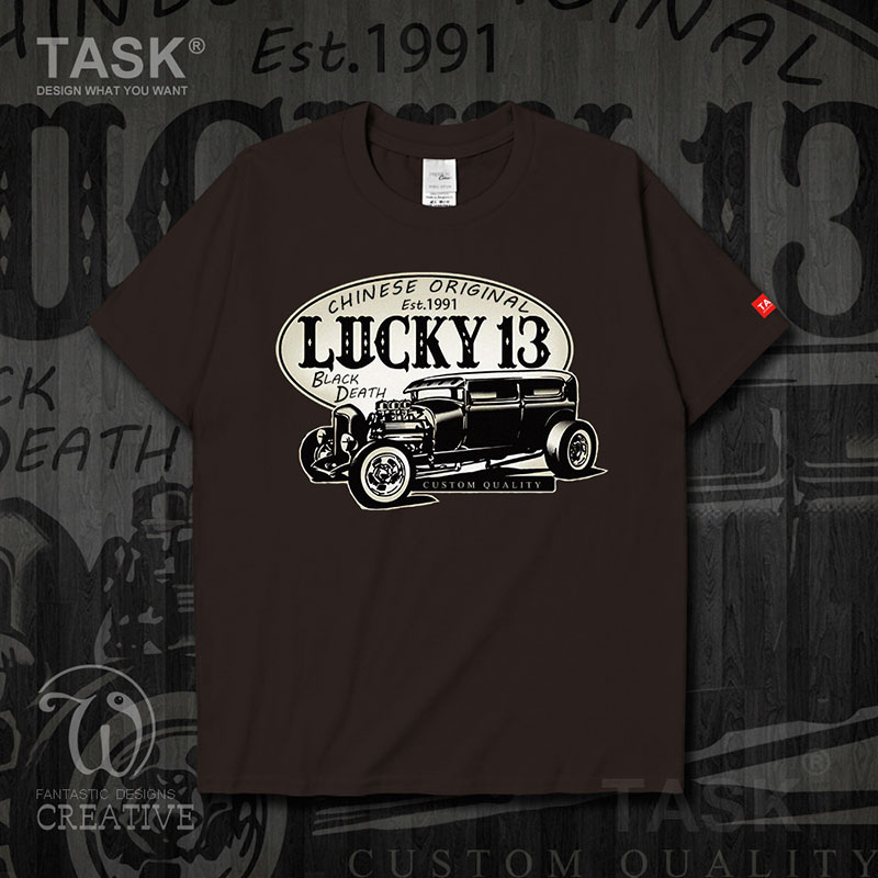 Fans TASK cổ điển Nostalgic Vintage Car Casual Loose ngắn SleeveT áo thun nam và nữ Trend áo thun 0007