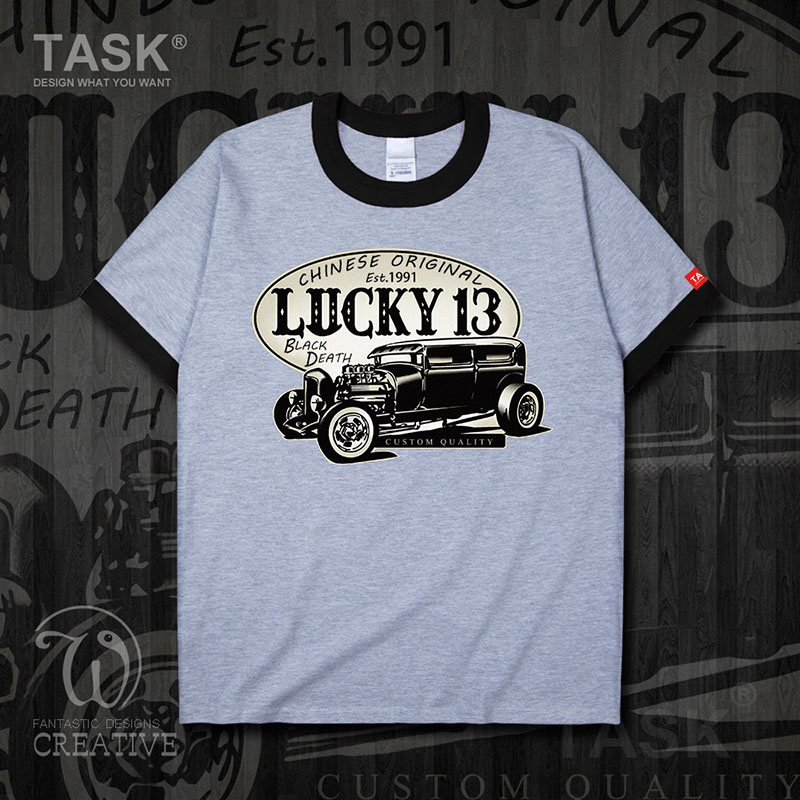 Fans TASK cổ điển Nostalgic Vintage Car Casual Loose ngắn SleeveT áo thun nam và nữ Trend áo thun 0007