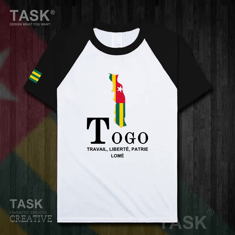 TASK Togo Togo Quốc Bản đồ bông ngắn tay áo thun nam thể thao giản dị mặc Student Slack T-Shirt 50