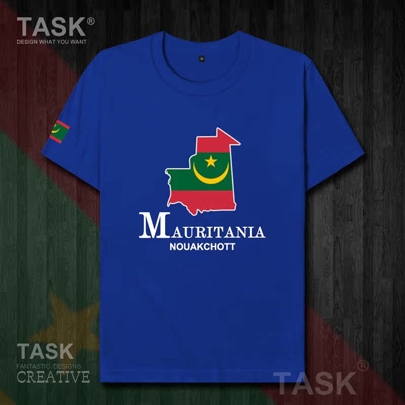 TASK Mauritania Quốc Bản đồ bông ngắn tay áo thun nam và nữ thể thao T-Shirt Summer 50