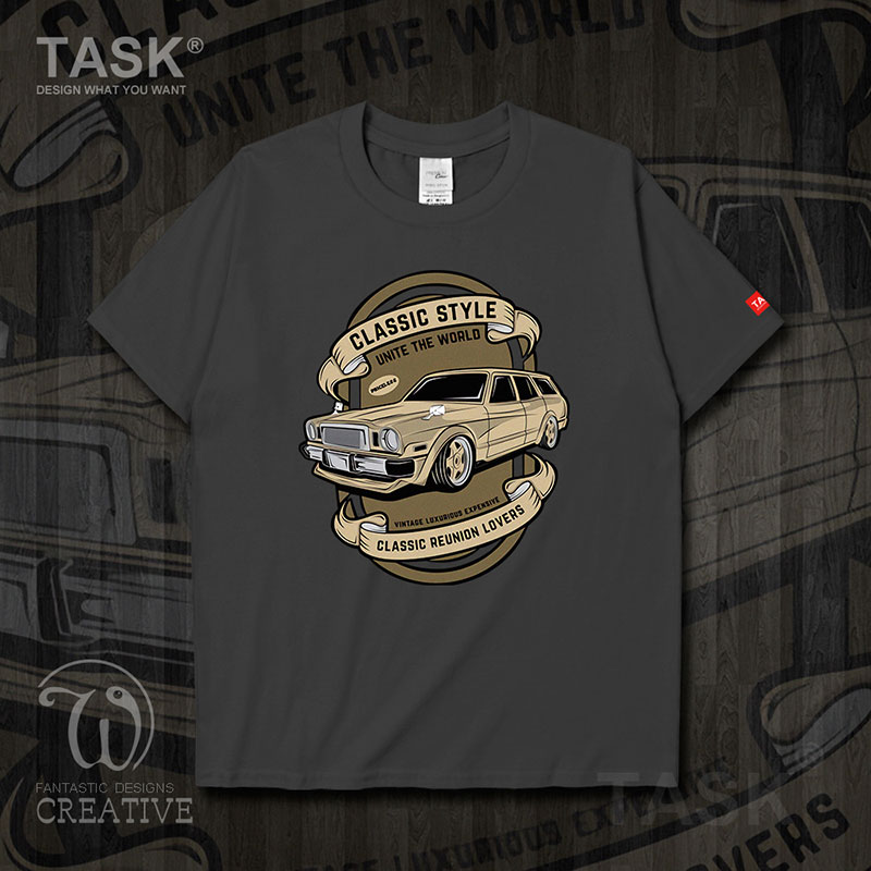 TASK hoài cổ Vintage xe cổ điển cổ điển xe ô tô cổ điển ngắn tay áo thun nam và t-shirt của phụ nữ triều 09 -0007