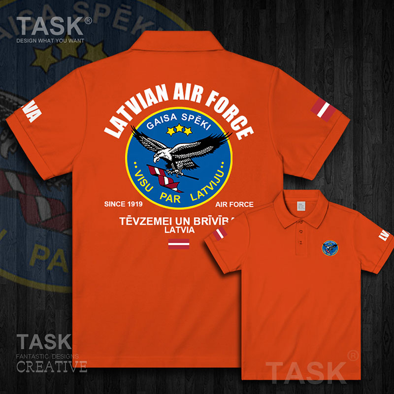 Không quân Quốc gia TASKLatvia Latvia Quân Emblem Combat Force Flip-cổ áo POLO áo sơ mi giản dị Paul Shirt 02