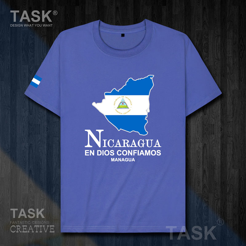 TASK Nicaragua Quốc Bản đồ bông ngắn tay áo thun nam và nữ Casual kích thước lớn ăn mặc mùa hè 50