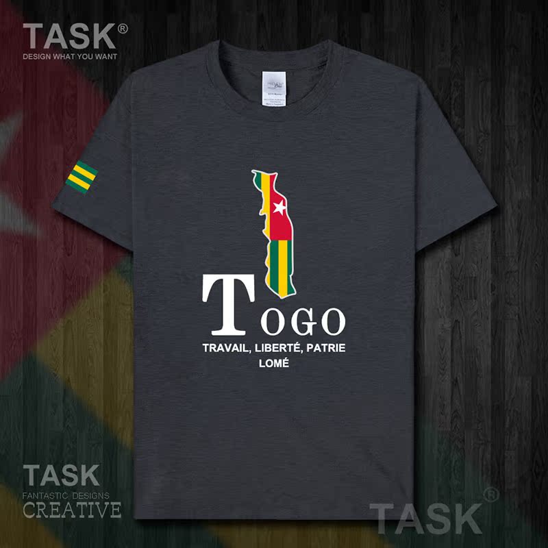 TASK Togo Togo Quốc Bản đồ bông ngắn tay áo thun nam thể thao giản dị mặc Student Slack T-Shirt 50