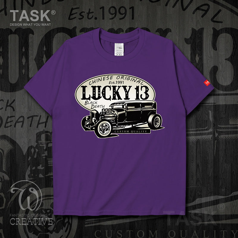 Fans TASK cổ điển Nostalgic Vintage Car Casual Loose ngắn SleeveT áo thun nam và nữ Trend áo thun 0007