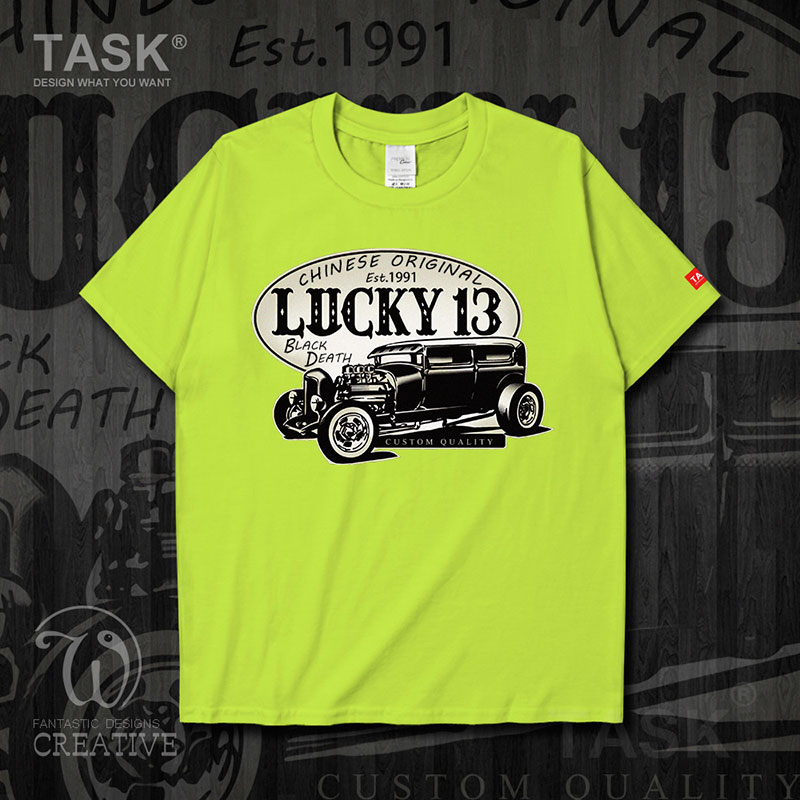 Fans TASK cổ điển Nostalgic Vintage Car Casual Loose ngắn SleeveT áo thun nam và nữ Trend áo thun 0007