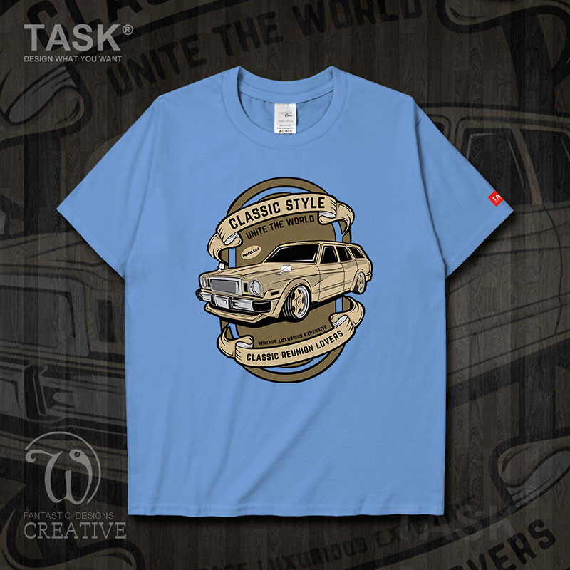 TASK hoài cổ Vintage xe cổ điển cổ điển xe ô tô cổ điển ngắn tay áo thun nam và t-shirt của phụ nữ triều 09 -0007