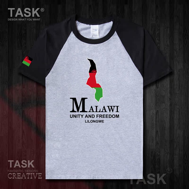 TASK Malawi Quốc Bản đồ bông ngắn tay áo thun áo T-nam và nữ Casual Half-Sleeve in 50