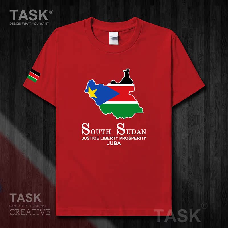 TASK Nam Sudan Quốc Bản đồ bông ngắn tay áo thun nam và Casual nữ T-shirt Spout Summer 50