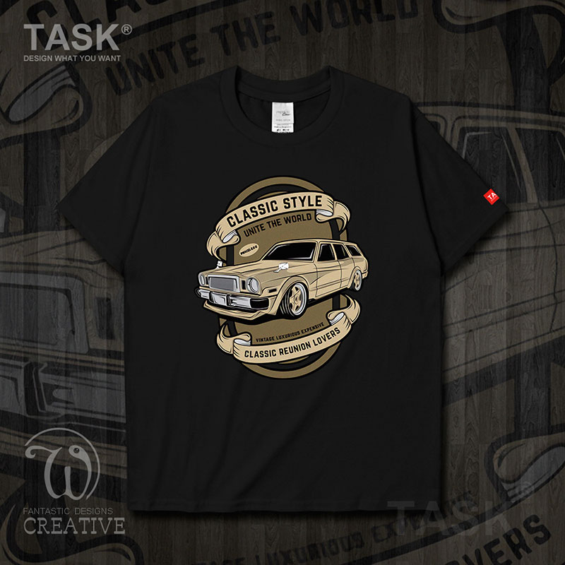 TASK hoài cổ Vintage xe cổ điển cổ điển xe ô tô cổ điển ngắn tay áo thun nam và t-shirt của phụ nữ triều 09 -0007