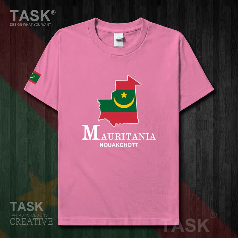 TASK Mauritania Quốc Bản đồ bông ngắn tay áo thun nam và nữ thể thao T-Shirt Summer 50