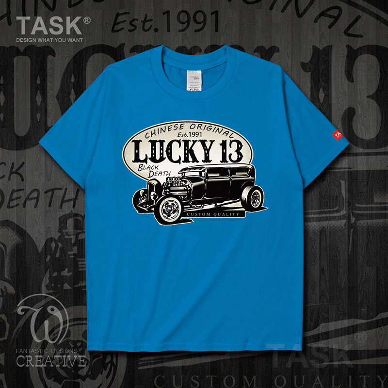 Fans TASK cổ điển Nostalgic Vintage Car Casual Loose ngắn SleeveT áo thun nam và nữ Trend áo thun 0007