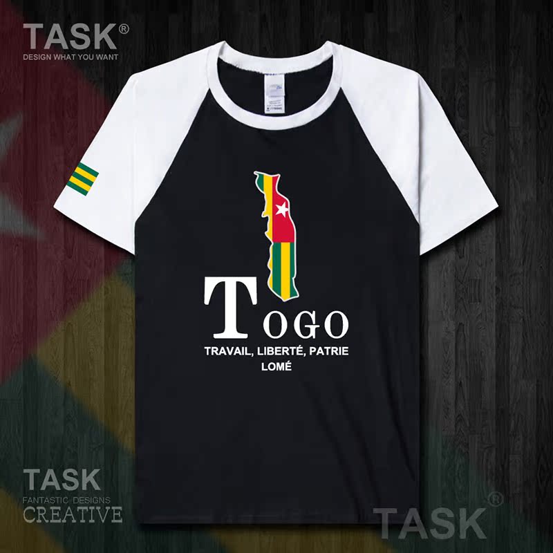 TASK Togo Togo Quốc Bản đồ bông ngắn tay áo thun nam thể thao giản dị mặc Student Slack T-Shirt 50