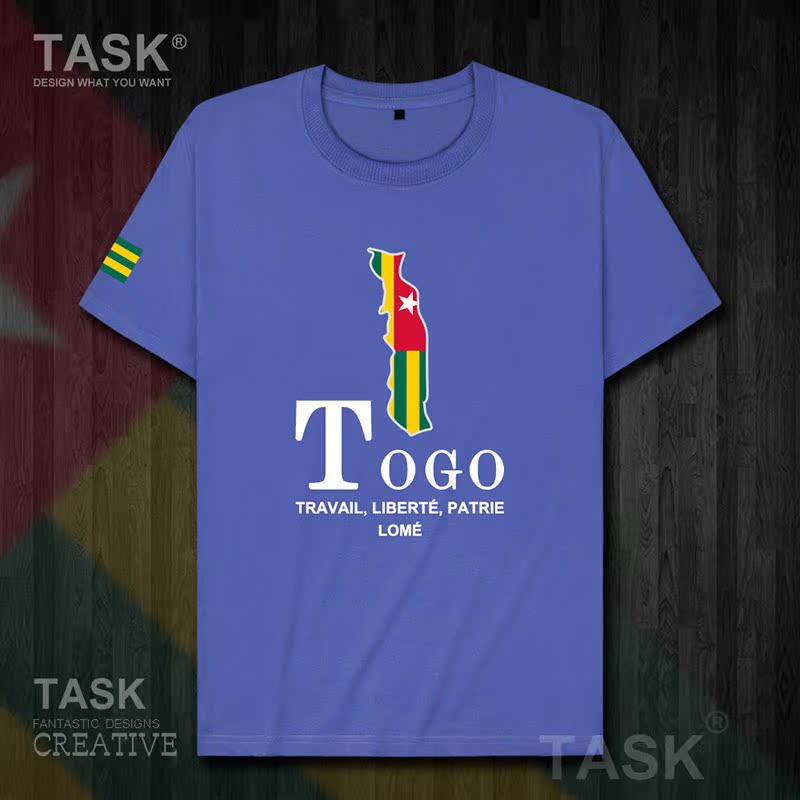 TASK Togo Togo Quốc Bản đồ bông ngắn tay áo thun nam thể thao giản dị mặc Student Slack T-Shirt 50