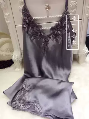 100%Mulberry silk summer gray sexy suspender shorts two-piece pajamas set women's home clothes LP Hangzhou Silk
