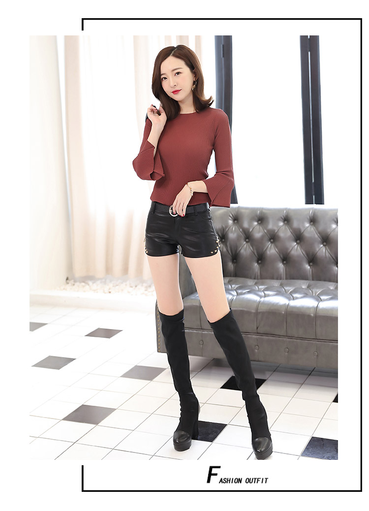 Quần da Studded nữ mùa thu 2018 phiên bản mới của Hàn Quốc có size lớn là quần short da pu mỏng mặc quần ống loe thẳng thời trang đi biển cho nữ