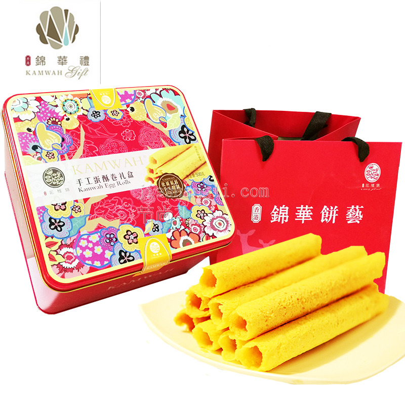 Hong Kong Kam Wah handmade egg roll gift box 500g Office snack egg roll cake pastry heart Spring Festival gift