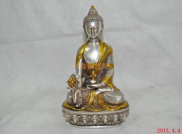 Bronze Art Xuan Pharmacist Buddong Pharmacist Buddha Hide Buddha Brass Silver-coated golden Buddha