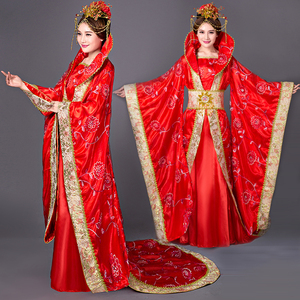 Chinese Folk Dance Dress Tang Queen  imperial concubine empress cos costume Princess Daming stage performance costume studio photo studio tailed Hanfu