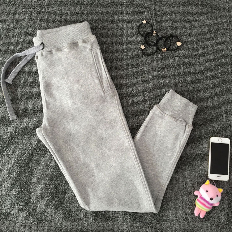Gray Pure Cotton Sweatpants for Women, Spring and Autumn 2026 New Style, Petite Slim Fit, Slimming Casual Sports Pants for Women, Fleece-Lined and Thickened