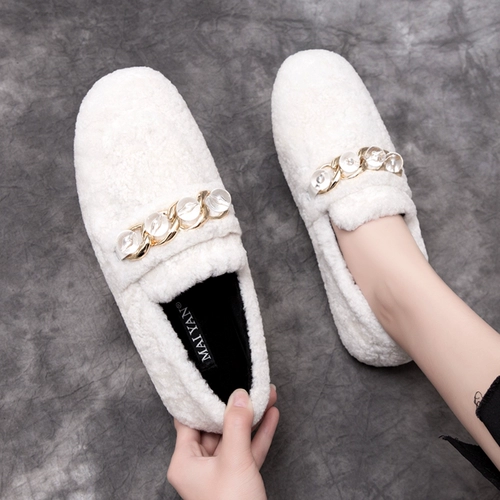 Белая зимняя обувь из жемчуга, флисовые туфли, популярно в интернете