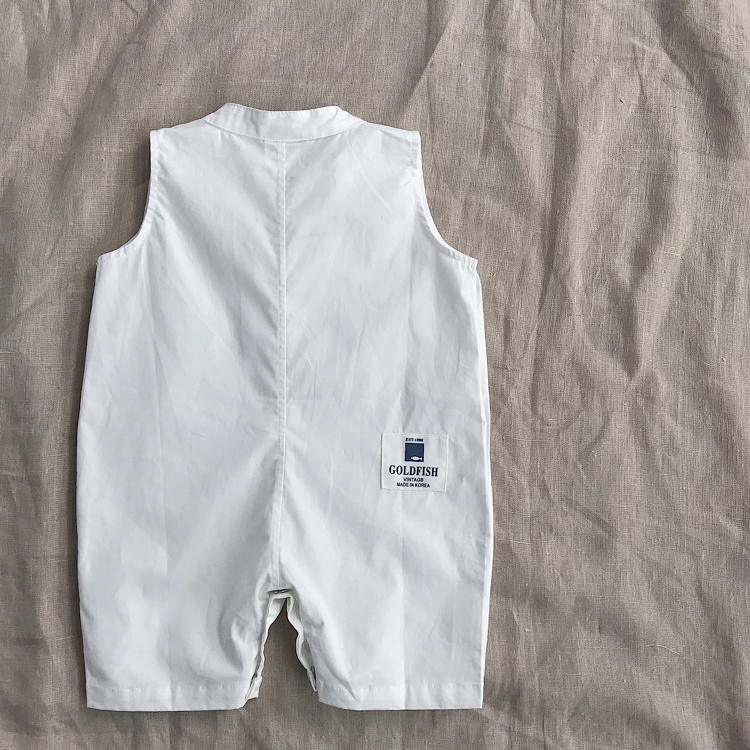 2018 mùa hè mới bé Hàn Quốc phiên bản của jumpsuit cô gái romper không tay bé quần áo trẻ em màu rắn ra dịch vụ ao so sinh be trai