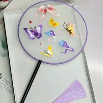 Cross-stitch fan embroidery Chinese ancient style female embroidery group fan Hanfu all-match cheongsam palace fan simulation silk semi-transparent