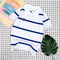 Boys short-sleeved T-shirt 2021 summer new stripe Tong polo shirt cotton lapel top base shirt