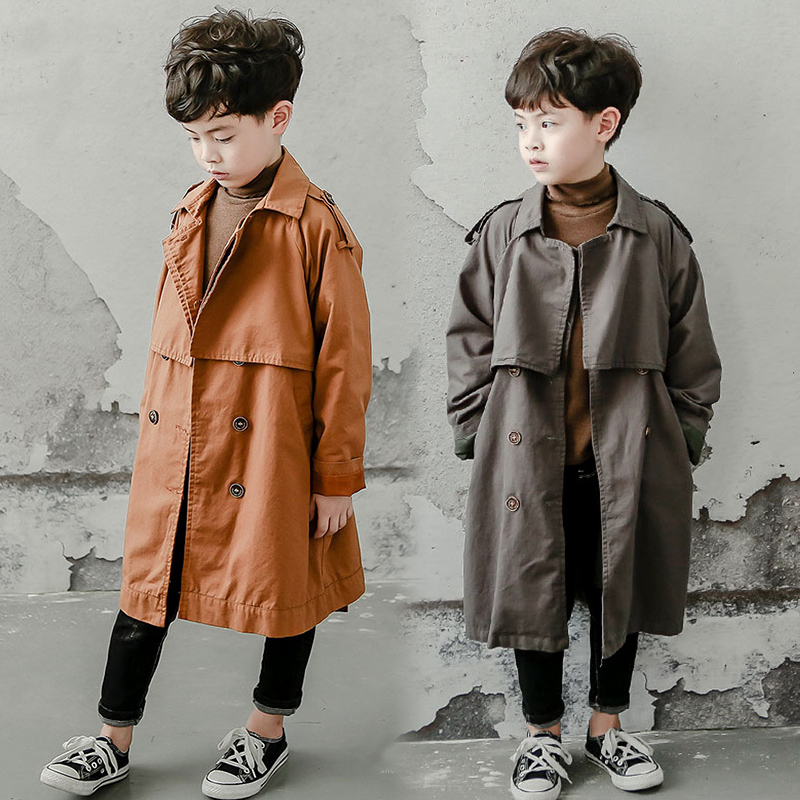 Boy Windcoat Jacket Spring Autumn 2022 New Foreign Sends 12-year-old Child Inn Wind with long version of the wind clothes and autumn clothing