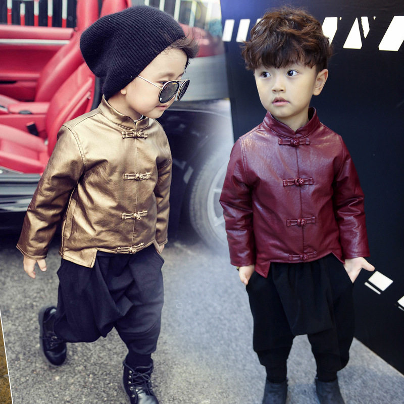 Girl's winter Tang suit boy Chinese Wind Children's New Year's dress The baby's birthday gown leather garment thickened with two sets