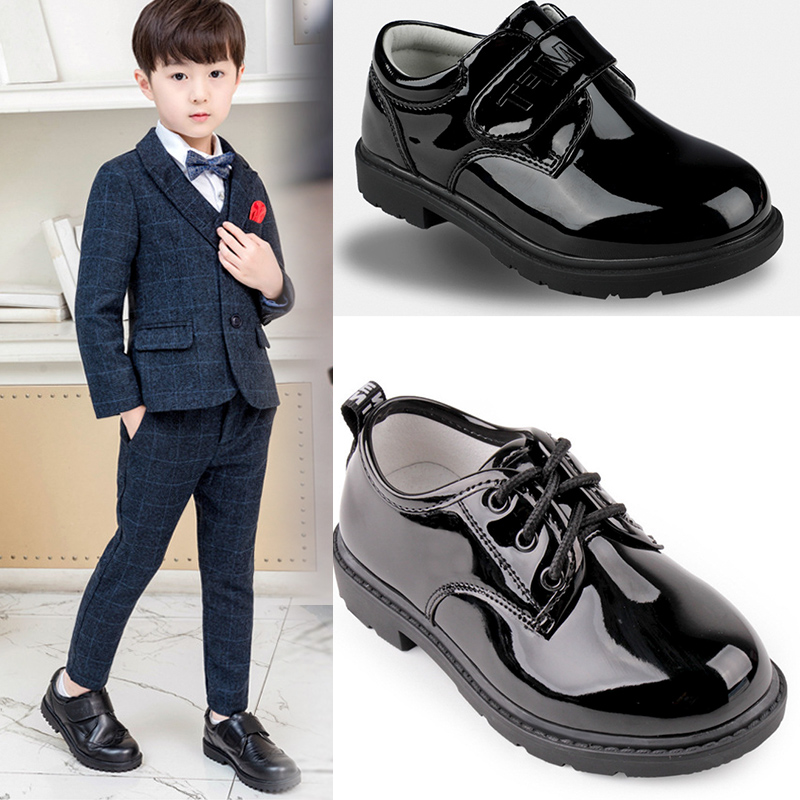 Children's black leather shoes British style 2022 new suit shoes little boy catwalk student performance soft bottom boys shoes